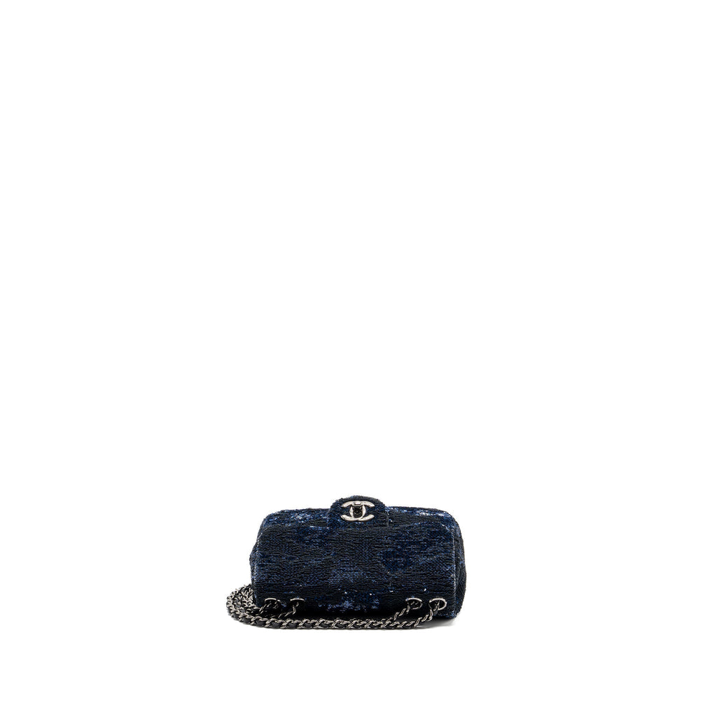 CHANEL SUPER MINI FLAP BAG SEQUIN DARK BLUE / BLACK SHW