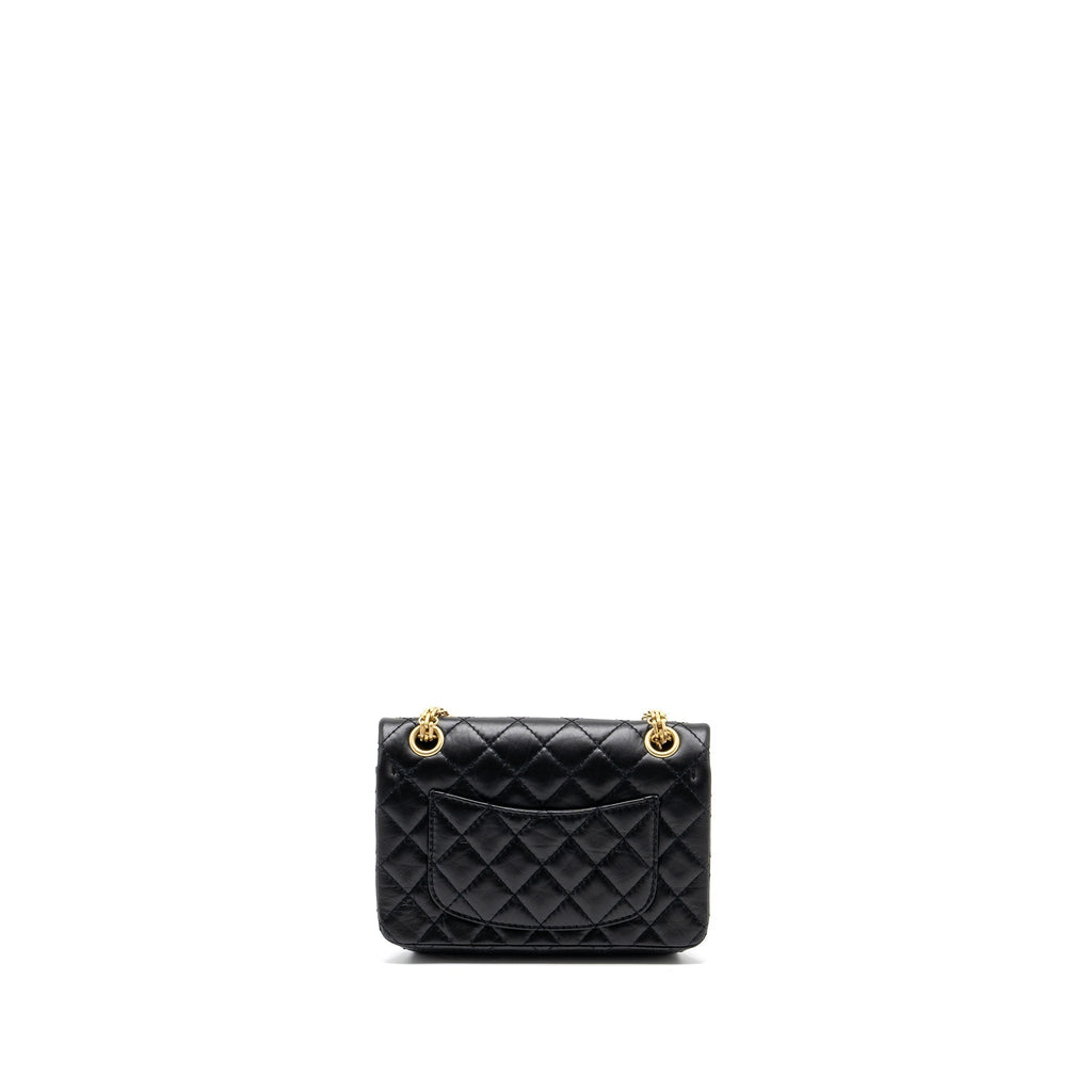 CHANEL MINI 2.55 REISSUE FLAP BAG AGED CALFSKIN BLACK GHW (MICROCHIP)