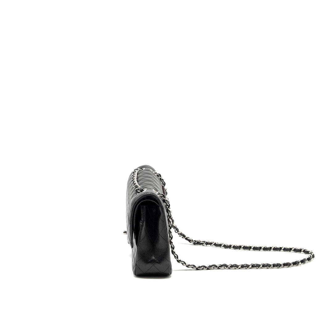 CHANEL MEDIUM CLASSIC DOUBLE FLAP BAG CAVIAR BLACK SHW (MICROCHIP)