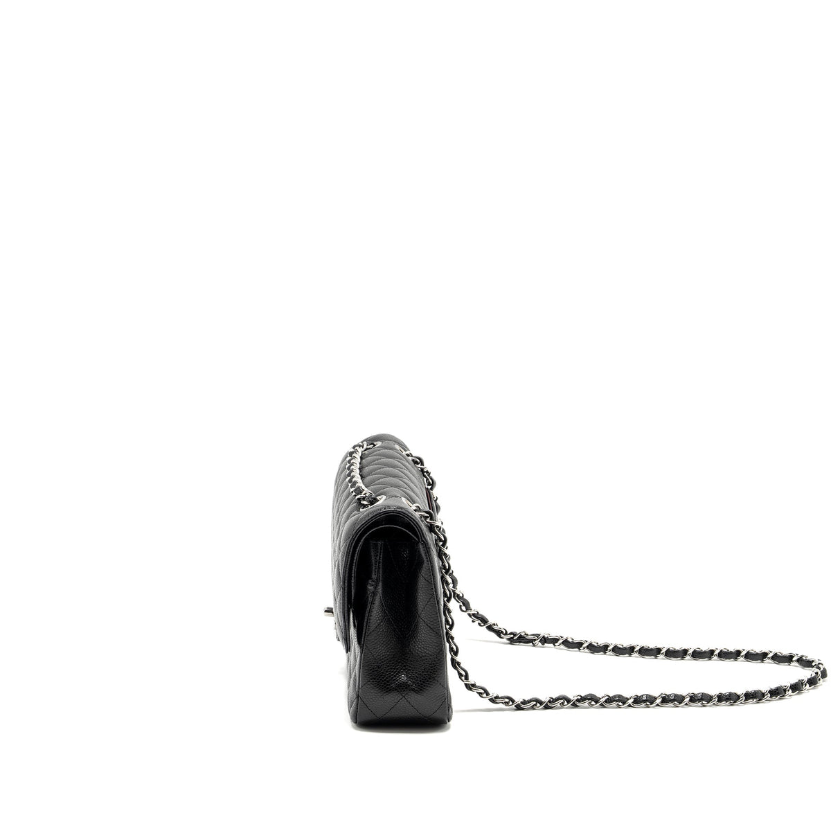 CHANEL MEDIUM CLASSIC DOUBLE FLAP BAG CAVIAR BLACK SHW (MICROCHIP)