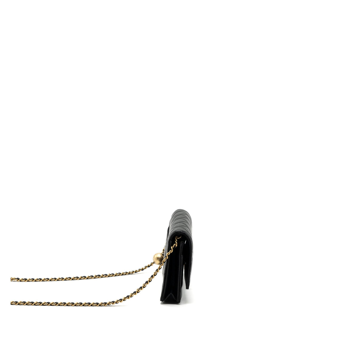 CHANEL PEARL CRUSH WALLET ON CHAIN LAMBSKIN BLACK GHW (MICROCHIP)