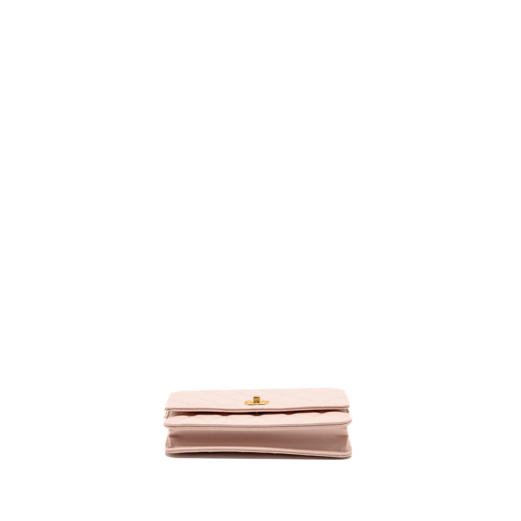 CHANEL PEARL CRUSH WALLET ON CHAIN LAMBSKIN LIGHT PINK GHW (MICROCHIP)