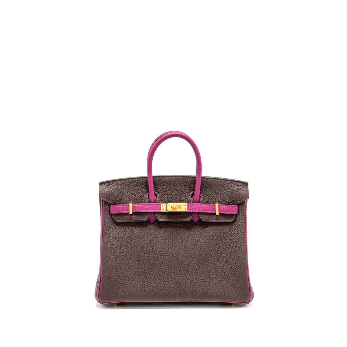 Hermes Birkin 25 Togo Chocolate / Rose Pourpre Brushed GHW