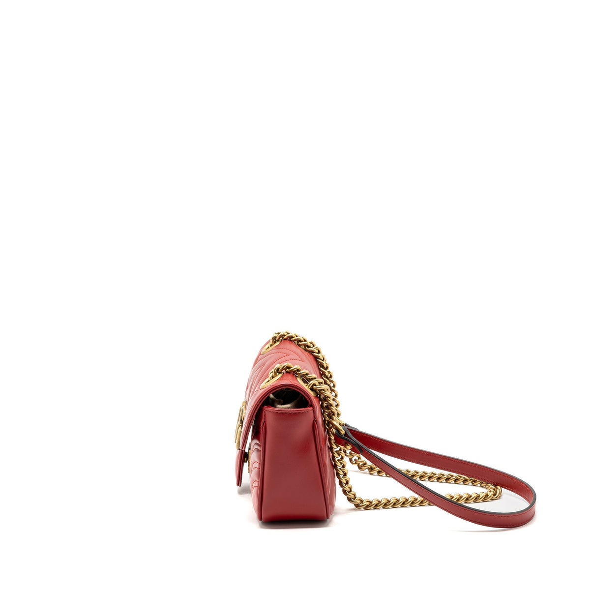GUCCI MINI GG MARMONT MATELASSE CALFSKIN RED GHW
