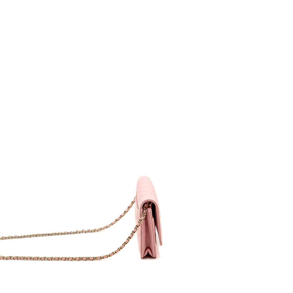 CHANEL CLASSIC WALLET ON CHAIN CAVIAR PINK LGHW (MICROCHIP)