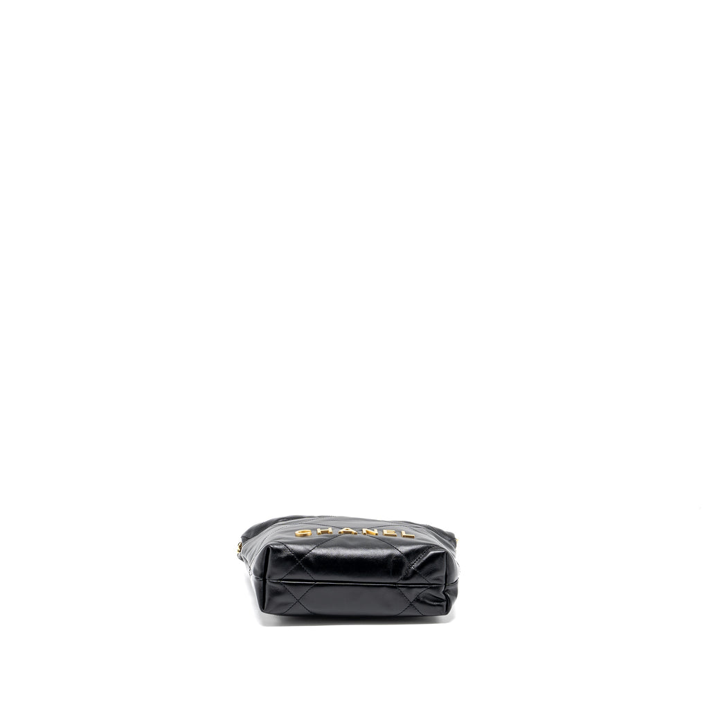 CHANEL MINI 22 BAG SHINY CALFSKIN BLACK GHW (MICROCHIP)