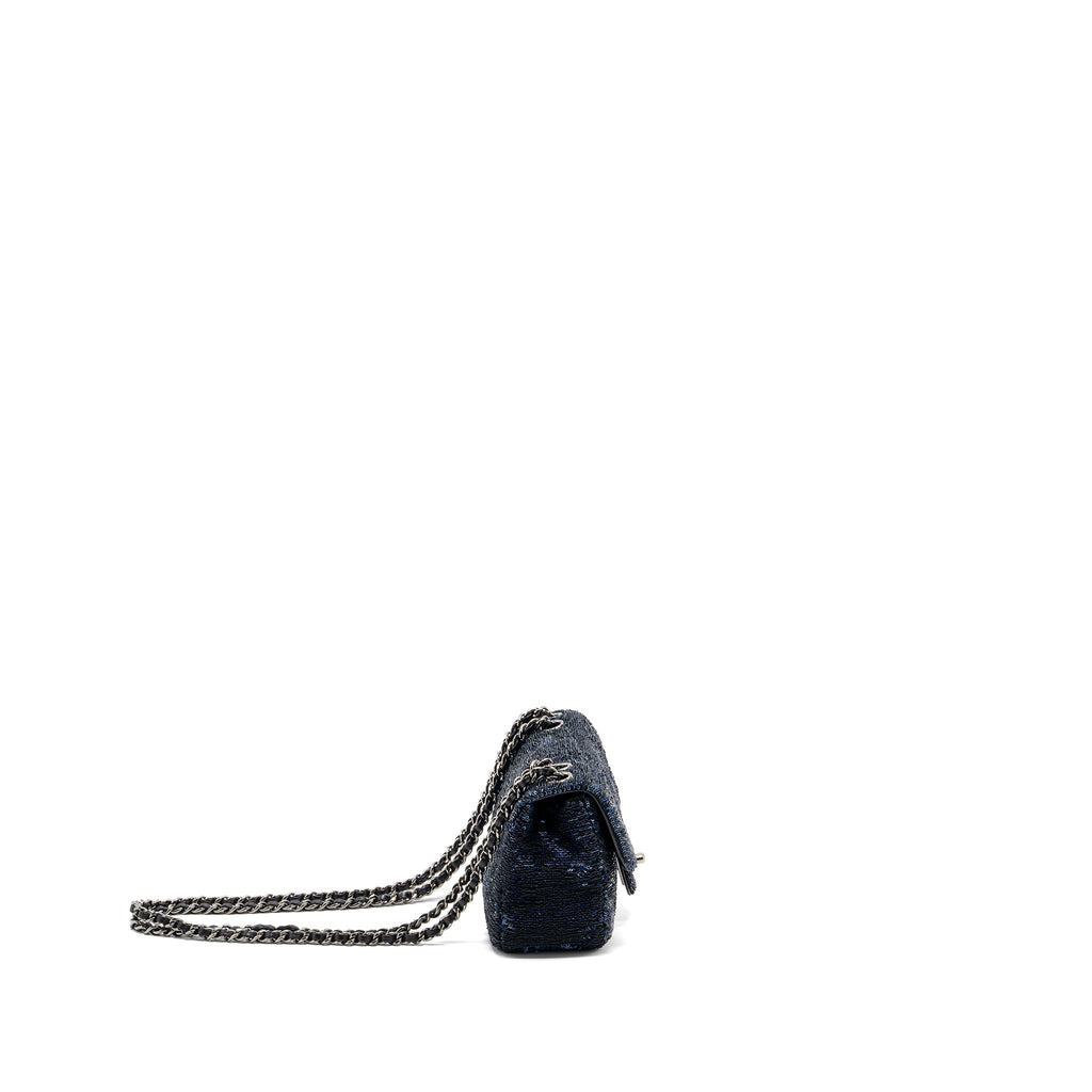 CHANEL SUPER MINI FLAP BAG SEQUIN DARK BLUE / BLACK SHW