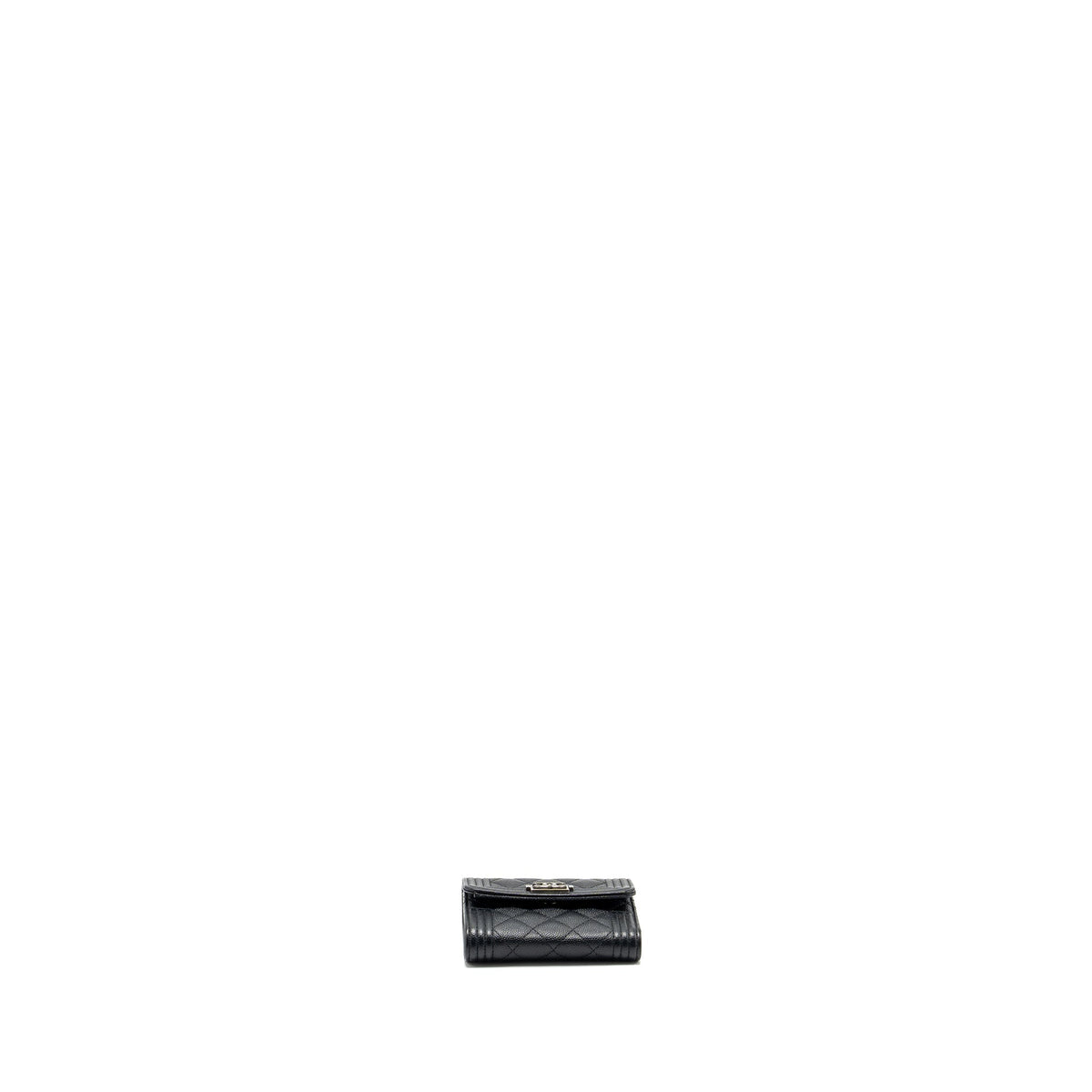 CHANEL BOY FLAP COMPACT WALLET CAVIAR BLACK RUTHENIUM HARDWARE