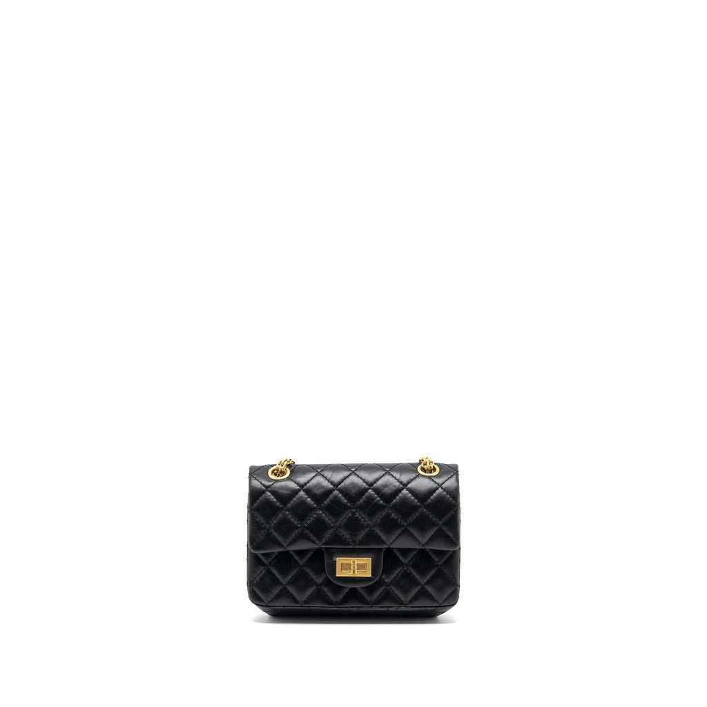 CHANEL MINI 2.55 REISSUE FLAP BAG AGED CALFSKIN BLACK GHW (MICROCHIP)