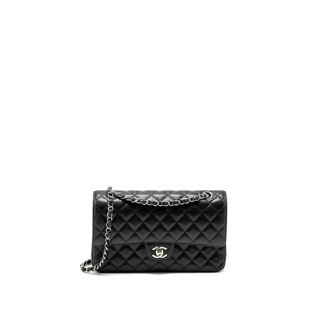 CHANEL MEDIUM CLASSIC DOUBLE FLAP BAG CAVIAR BLACK SHW (MICROCHIP)