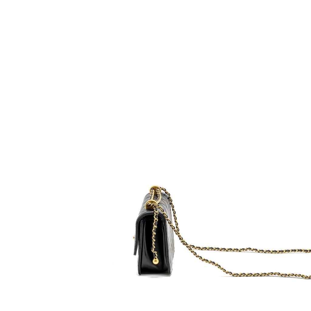 CHANEL GOLD CRUSH MINI FLAP BAG CALFSKIN BLACK GHW (MICROCHIP)