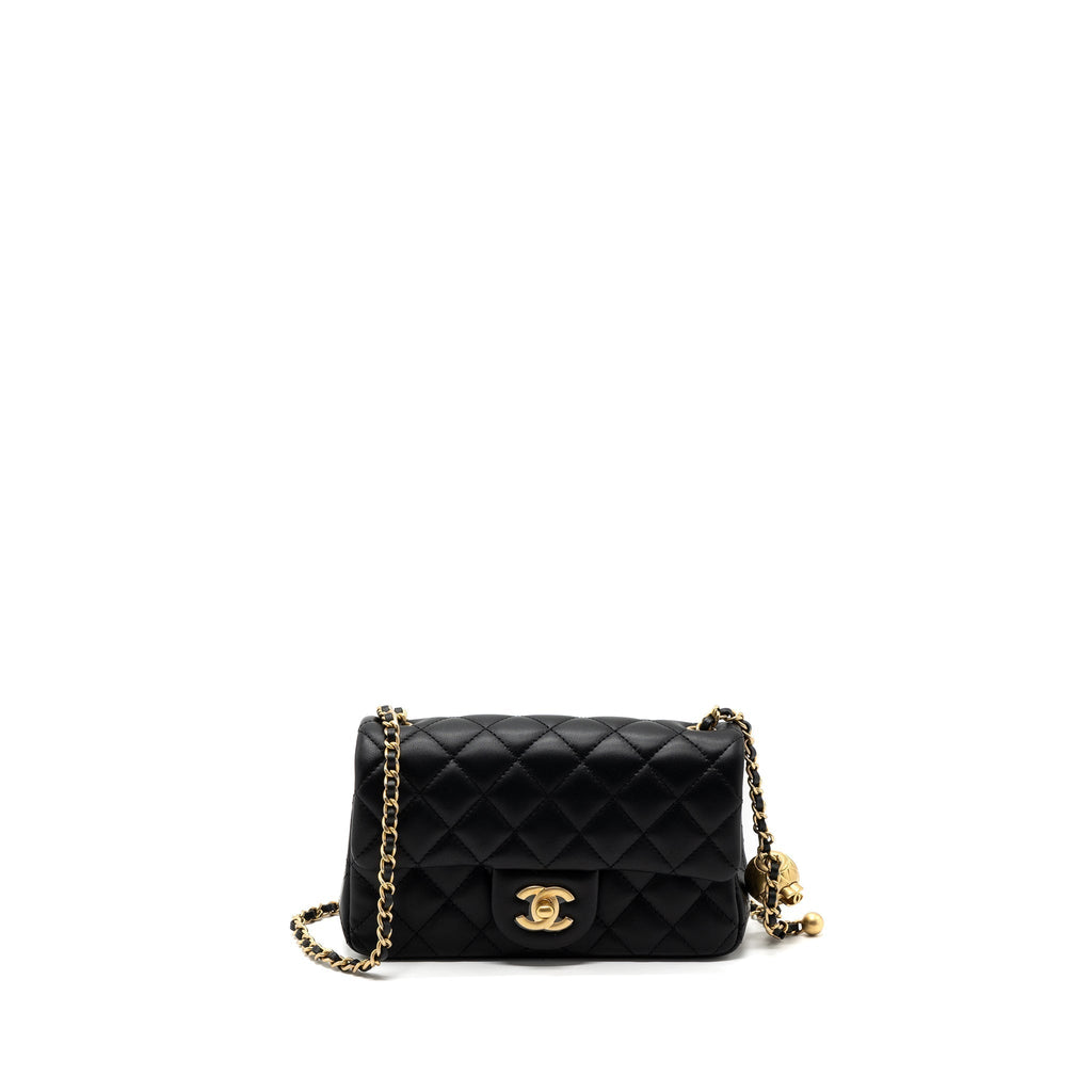 CHANEL 23K PEARL CRUSH MINI RECTANGULAR FLAP BAG LAMBSKIN BLACK GHW (MICROCHIP)