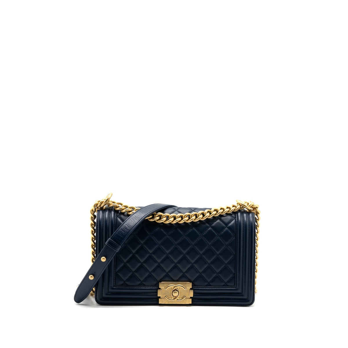 CHANEL MEDIUM BOY BAG LAMBSKIN DARK BLUE GHW