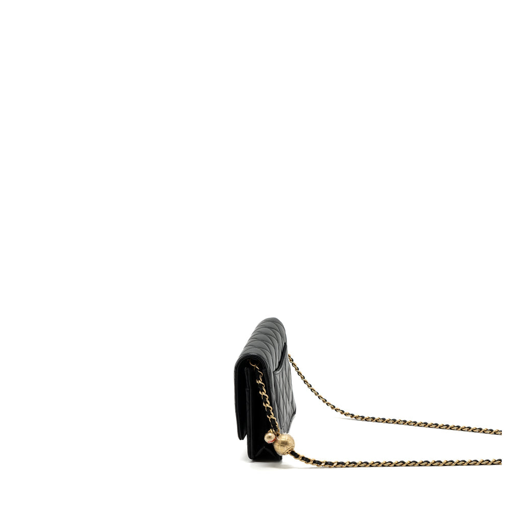 CHANEL PEARL CRUSH WALLET ON CHAIN LAMBSKIN BLACK GHW (MICROCHIP)