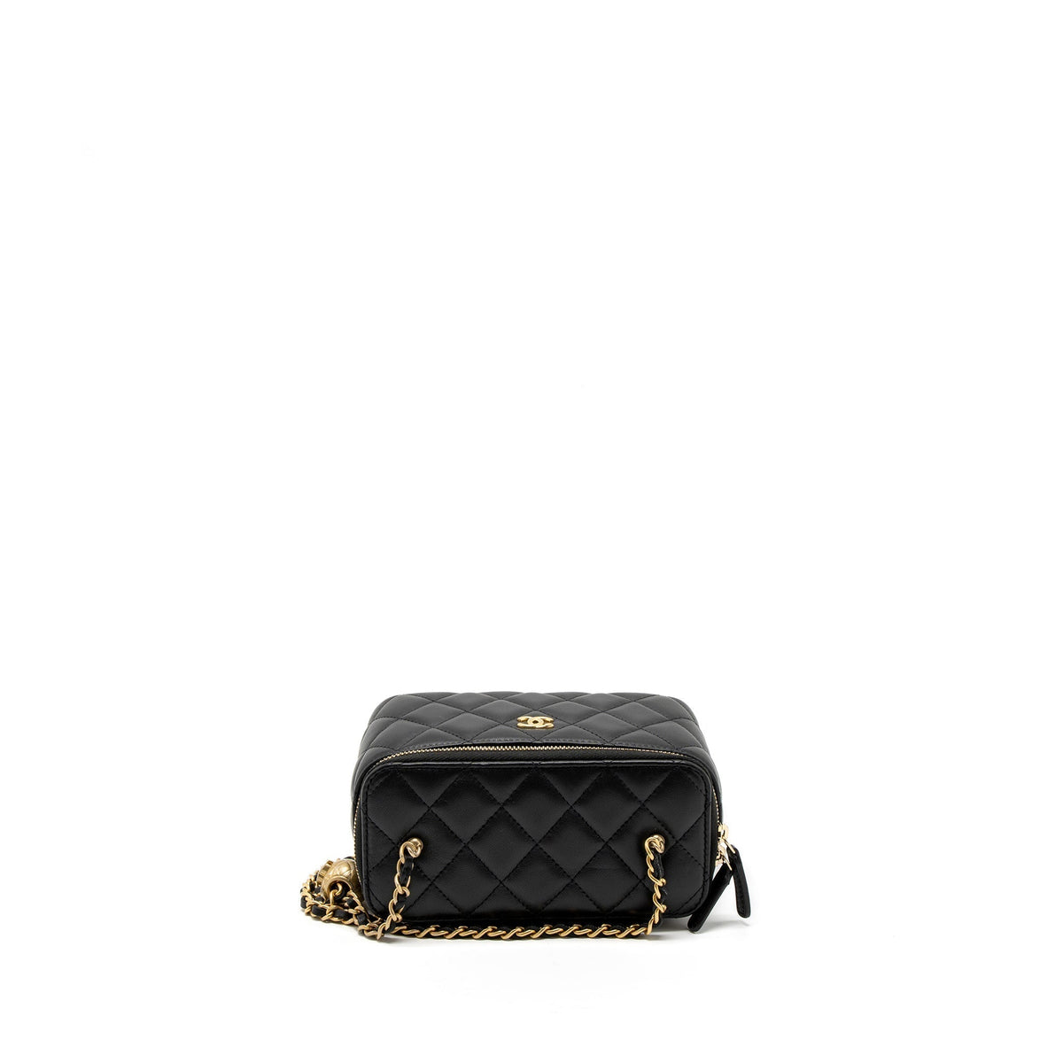 CHANEL PEARL CRUSH LONG VANITY WITH CHAIN LAMBSKIN BLACK GHW (MICROCHIP)