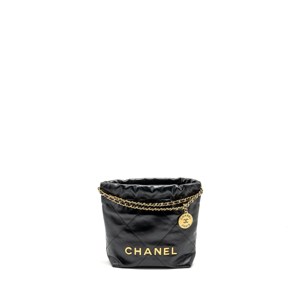CHANEL MINI 22 BAG SHINY CALFSKIN BLACK GHW (MICROCHIP)