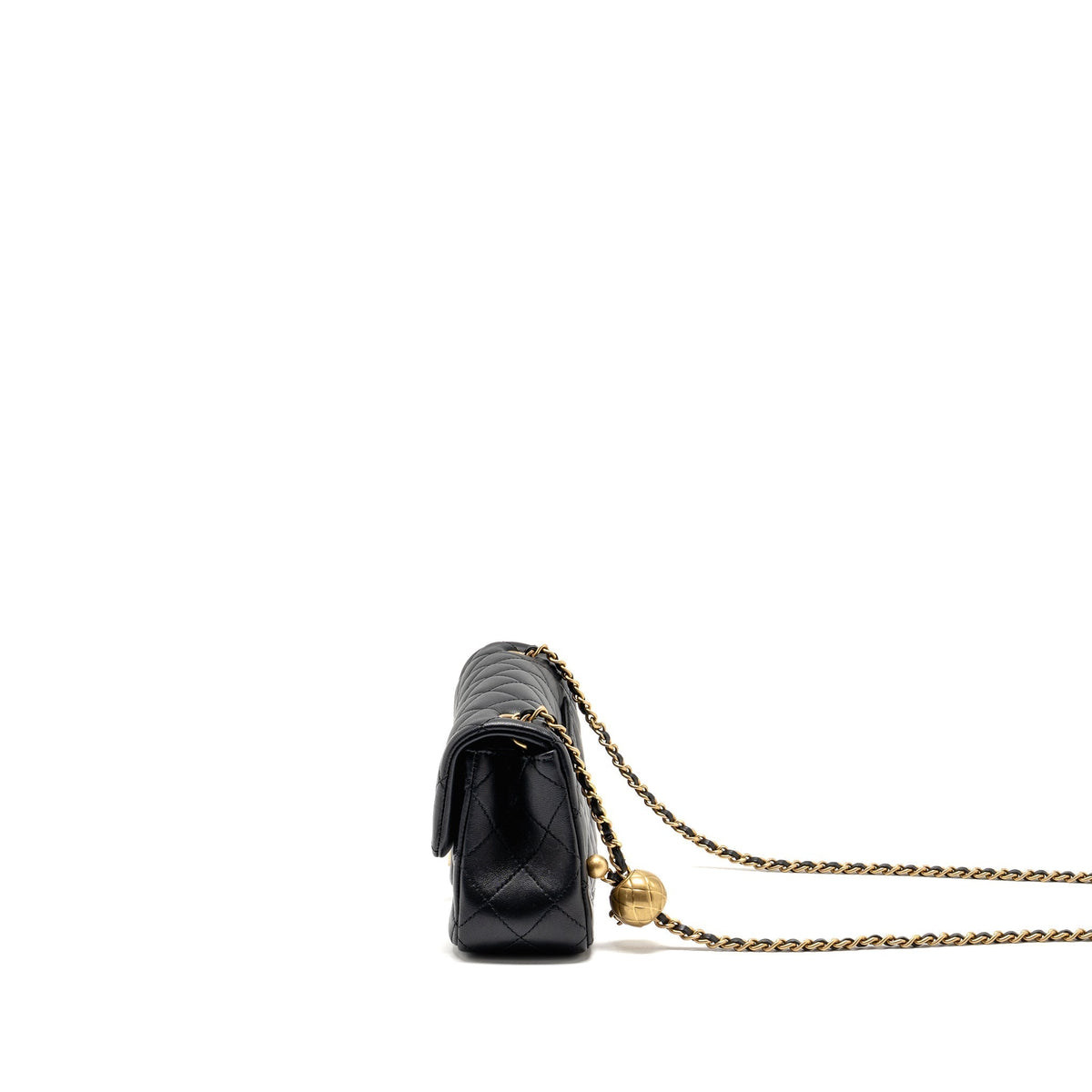 CHANEL PEARL CRUSH MINI RECTANGULAR FLAP BAG LAMBSKIN BLACK GHW (MICROCHIP)