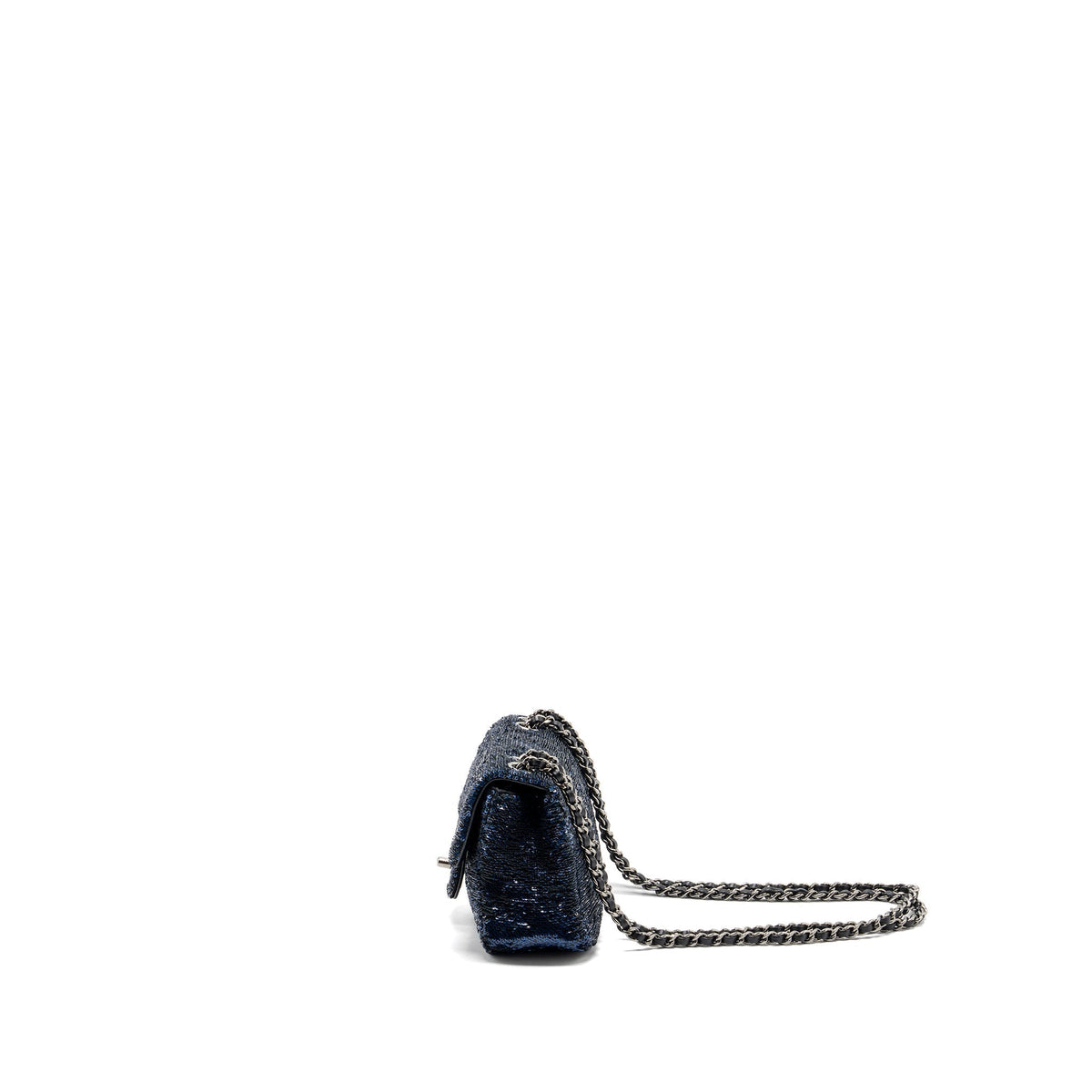 CHANEL SUPER MINI FLAP BAG SEQUIN DARK BLUE / BLACK SHW
