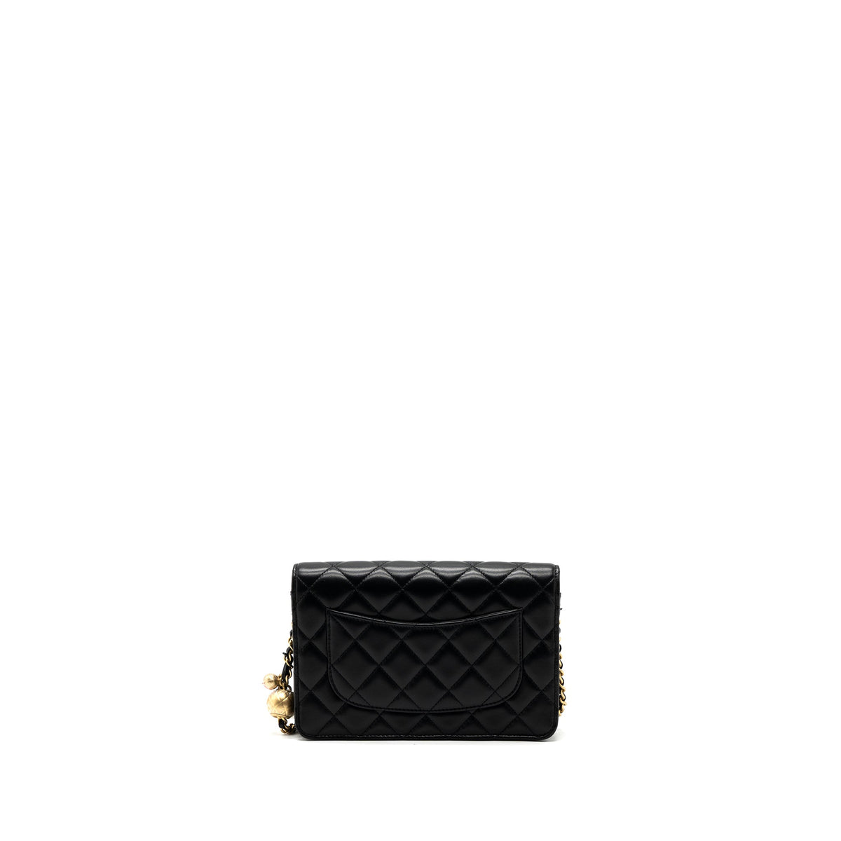 CHANEL PEARL CRUSH WALLET ON CHAIN LAMBSKIN BLACK GHW (MICROCHIP)