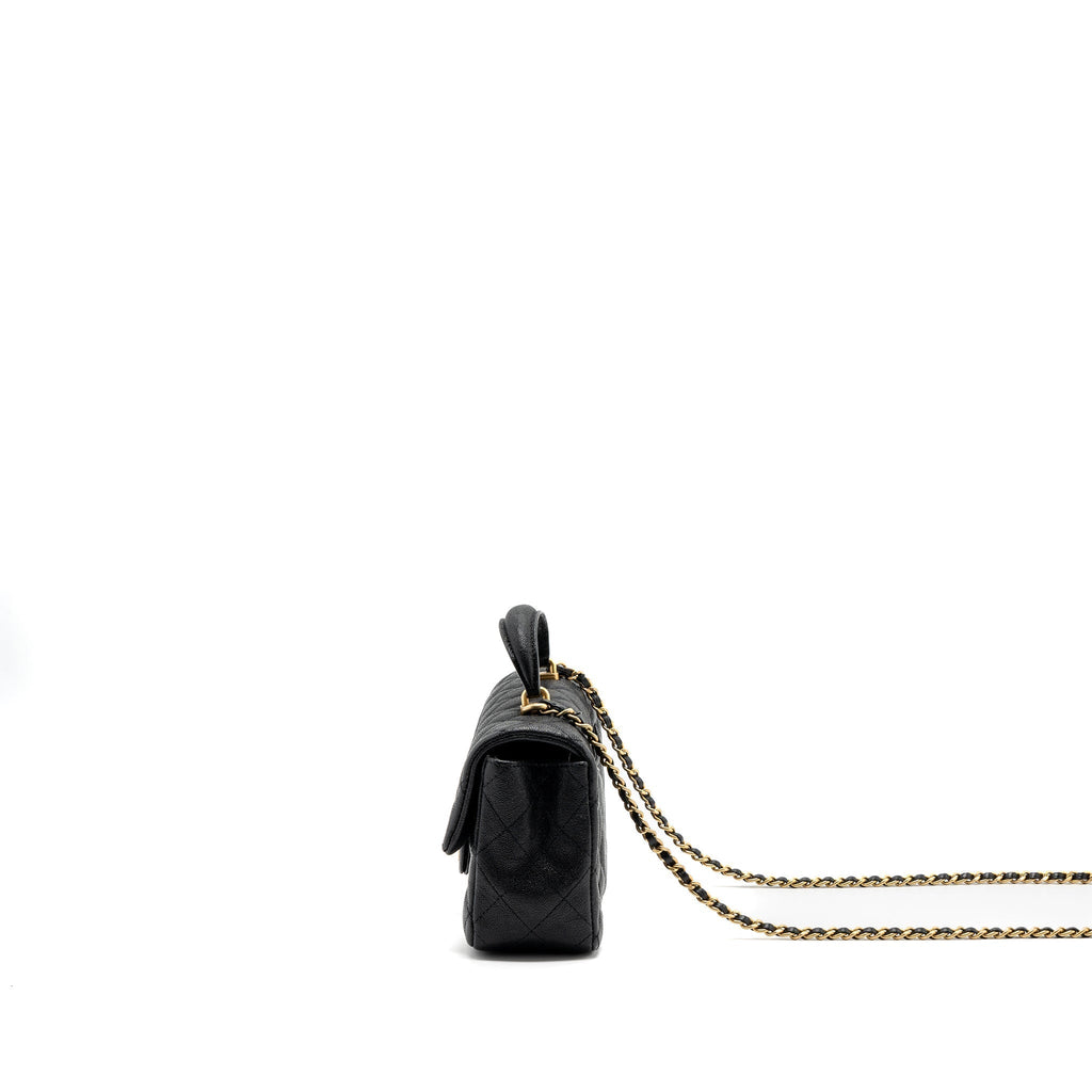 CHANEL TOP HANDLE MINI RECTANGULAR FLAP BAG GRAINED CALFSKIN BLACK GHW