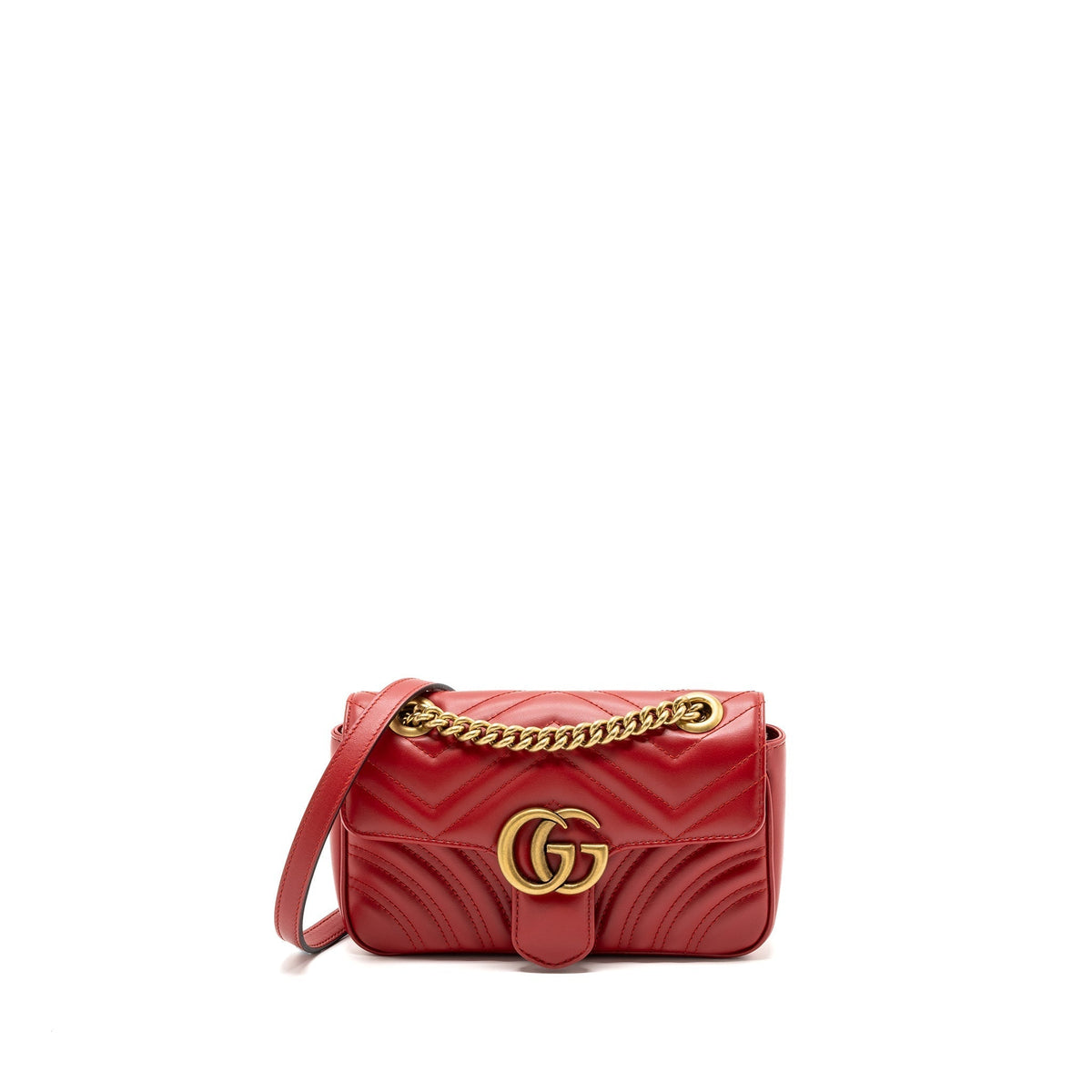 GUCCI MINI GG MARMONT MATELASSE CALFSKIN RED GHW