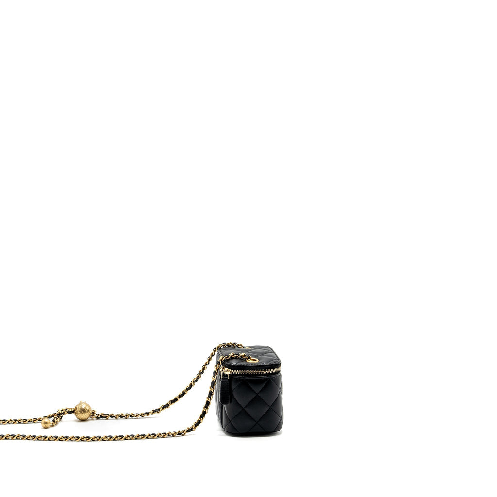 CHANEL PEARL CRUSH MINI VANITY WITH CHAIN LAMBSKIN BLACK GHW