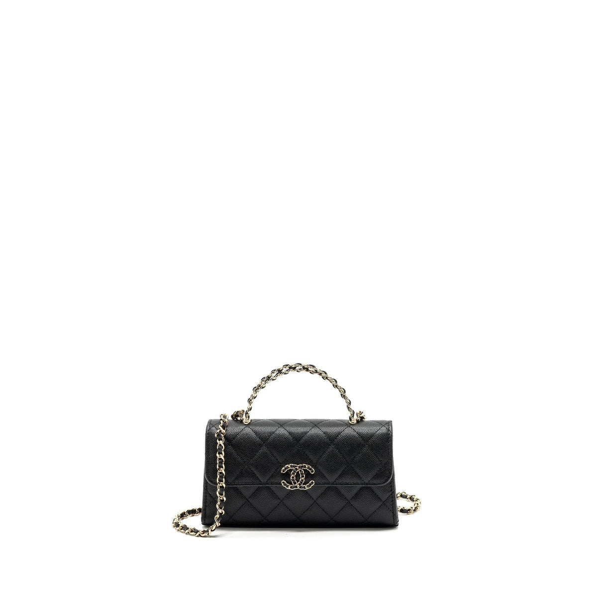 CHANEL 23P TOP HANDLE MINI FLAP BAG WITH CHAIN CAVIAR BLACK LGHW (MICROCHIP)