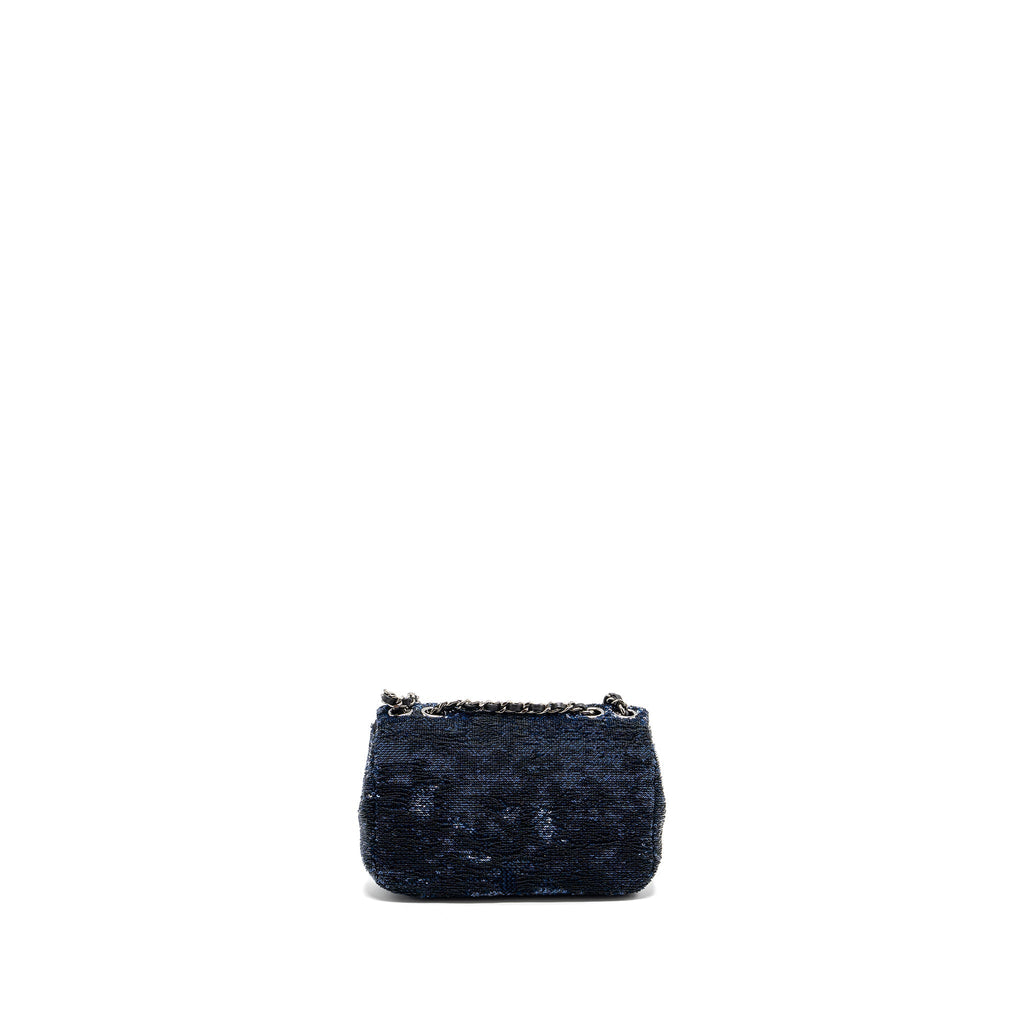 CHANEL SUPER MINI FLAP BAG SEQUIN DARK BLUE / BLACK SHW