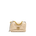 CHANEL SMALL 19 BAG SHINY GOATSKIN LIGHT BEIGE MULTICOLOUR HARDWARE