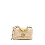 CHANEL SMALL 19 BAG SHINY GOATSKIN LIGHT BEIGE MULTICOLOUR HARDWARE