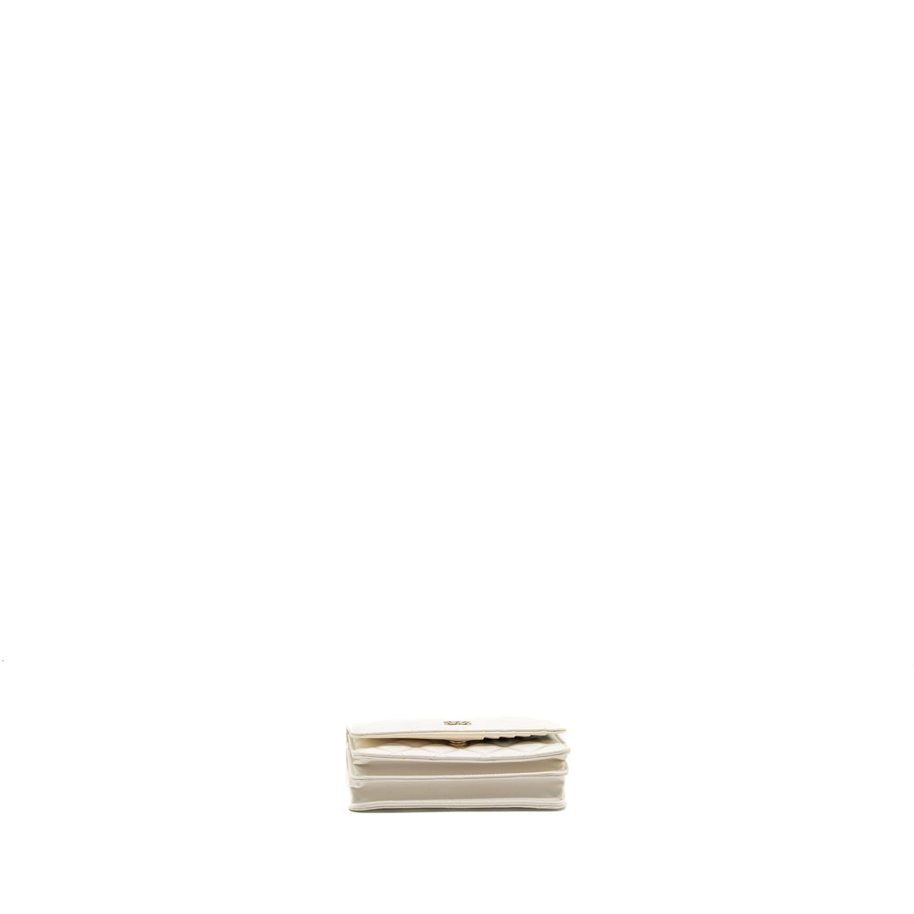 CHANEL MINI FLAP WALLET WITH CHAIN LAMBSKIN WHITE LGHW