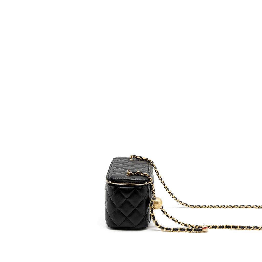 CHANEL PEARL CRUSH LONG VANITY WITH CHAIN LAMBSKIN BLACK GHW (MICROCHIP)
