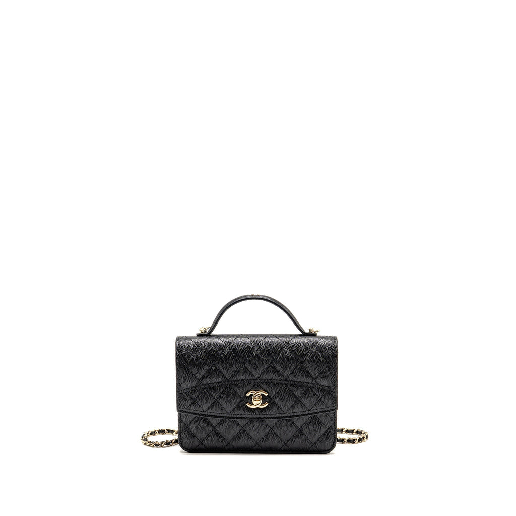 CHANEL 25C QUILTED CC TOP HANDLE MINI BACKPACK CAVIAR BLACK LGHW (MICROCHIP)