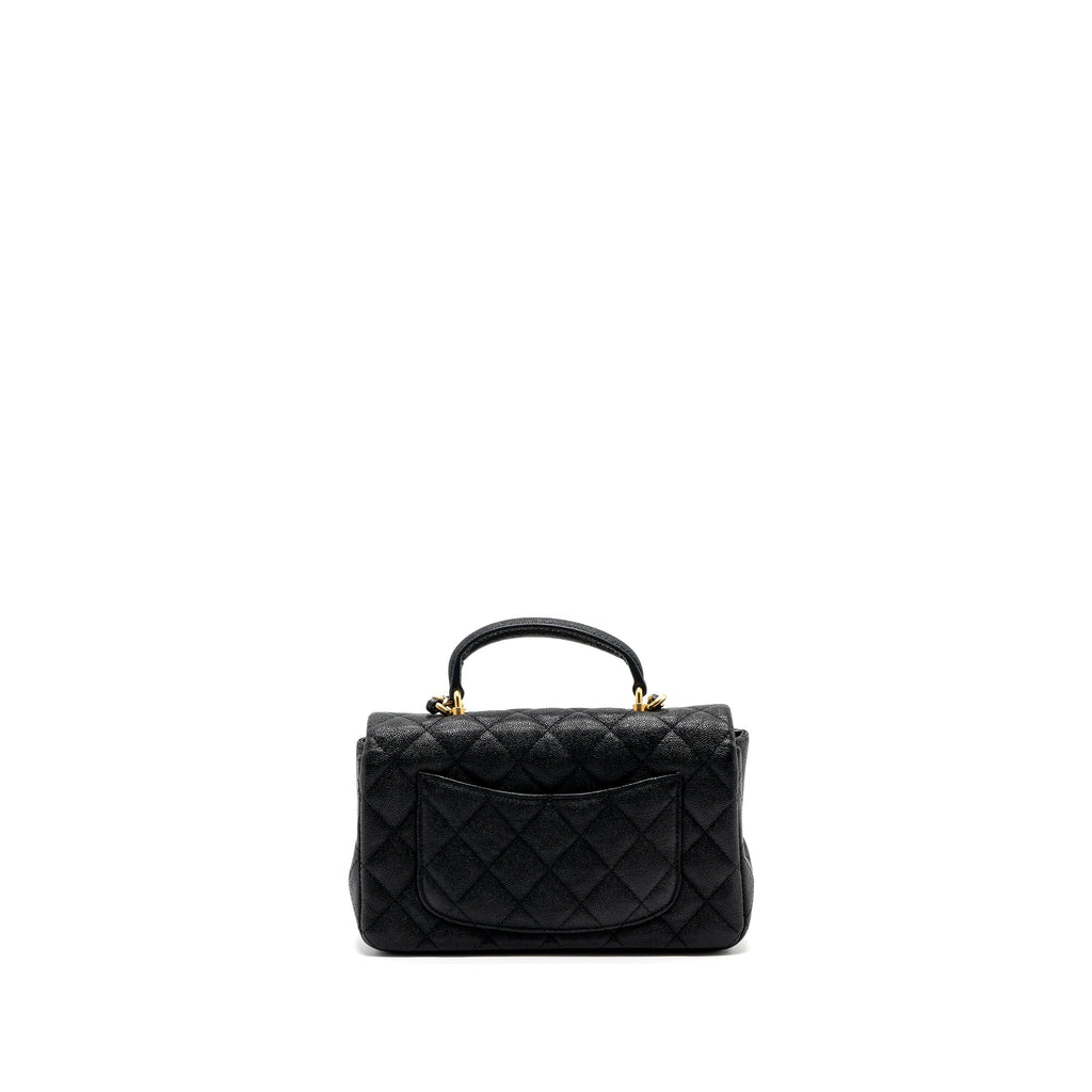 CHANEL TOP HANDLE MINI RECTANGULAR FLAP BAG GRAINED CALFSKIN BLACK GHW
