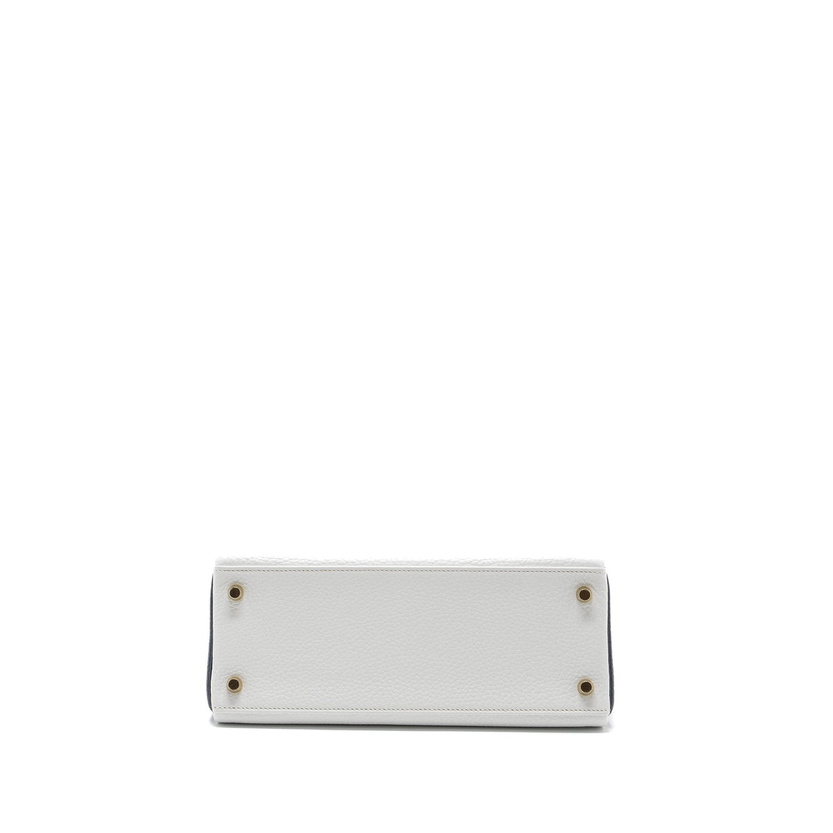 HERMES KELLY 28 SPECIAL ORDER CLEMENCE LEATHER BLANC / BLUE NUIT BRUSHED GHW