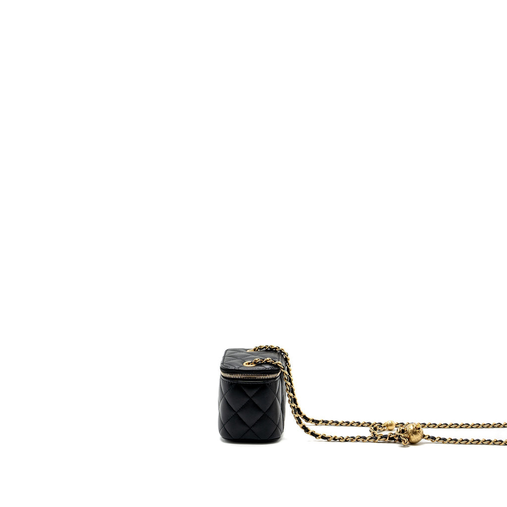 CHANEL PEARL CRUSH MINI VANITY WITH CHAIN LAMBSKIN BLACK GHW