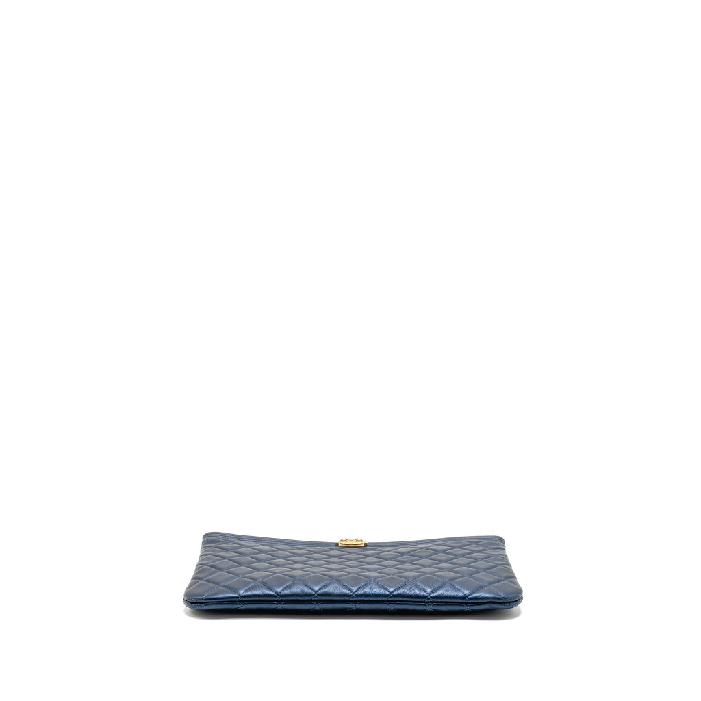 CHANEL BOY CLUTCH CALFSKIN PEARLY BLUE GHW