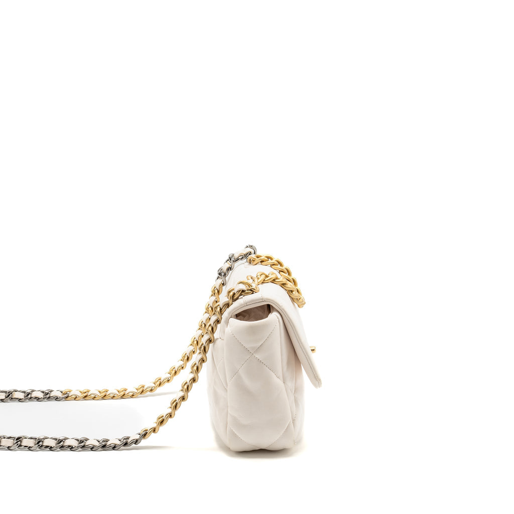 CHANEL SMALL 19 BAG LAMBSKIN WHITE MULTICOLOR HARDWARE