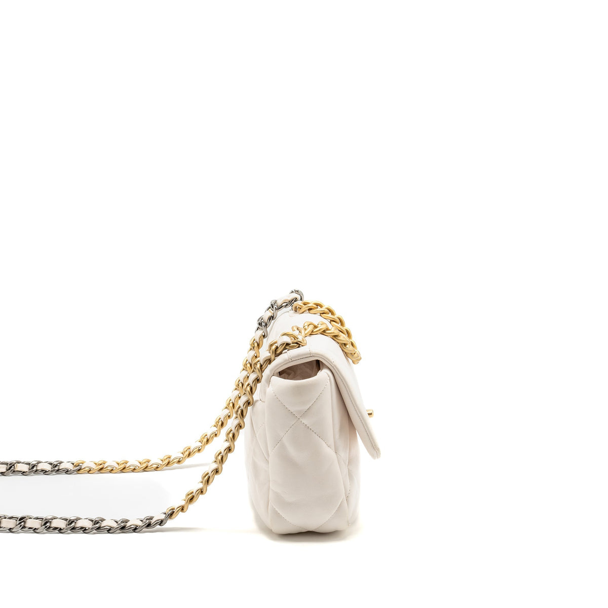 CHANEL SMALL 19 BAG LAMBSKIN WHITE MULTICOLOR HARDWARE