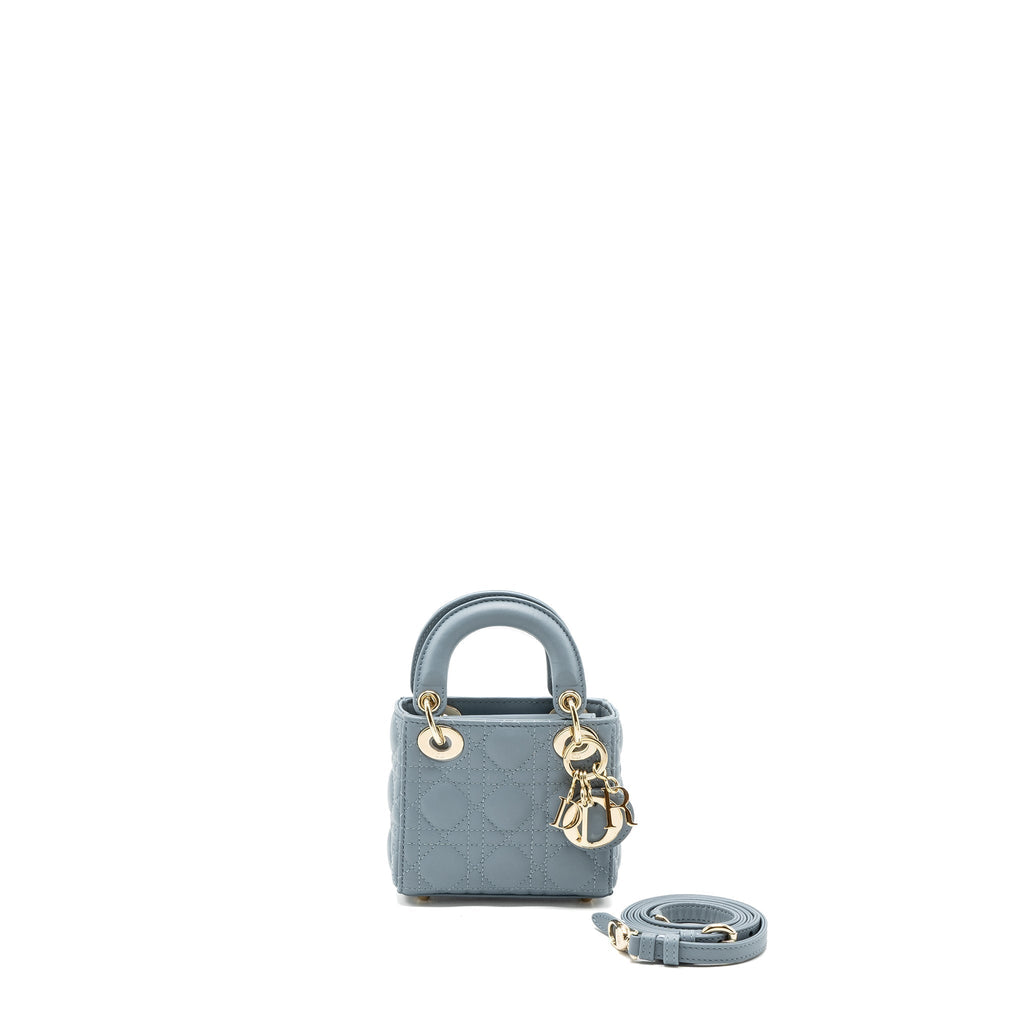 DIOR MICRO LADY DIOR BAG CANNAGE LAMBSKIN CLOUD BLUE LGHW