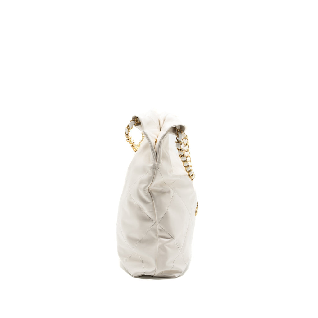 CHANEL MEDIUM 22 BAG CALFSKIN WHITE GHW (MICROCHIP)