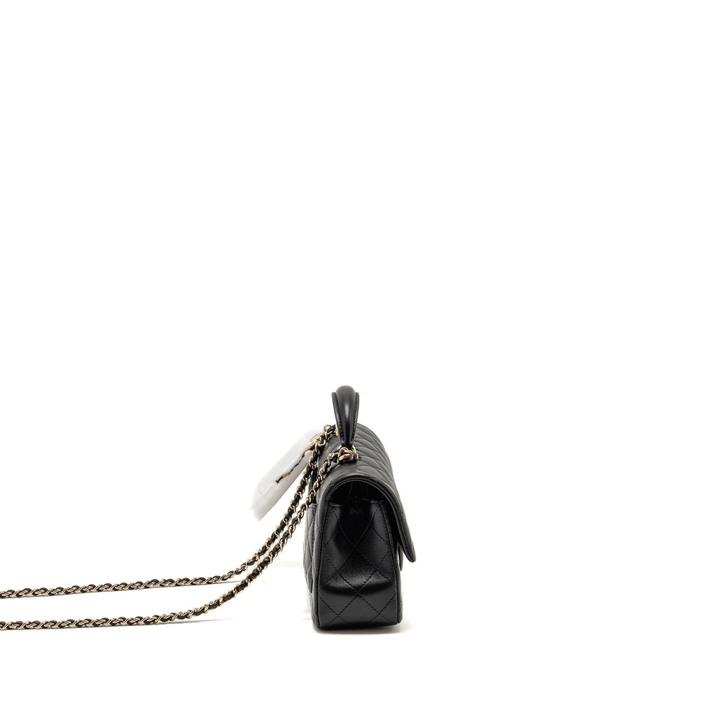 CHANEL TOP HANDLE MINI RECTANGULAR FLAP BAG WITH LION CHARM LAMBSKIN BLACK LGHW (MICROCHIP)