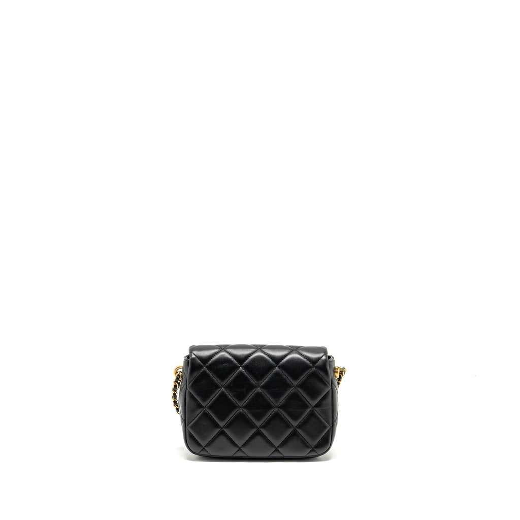 CHANEL MY PERFECT MINI FLAP BAG WITH PEARL CHAIN LAMBSKIN BLACK GHW (MICROCHIP)