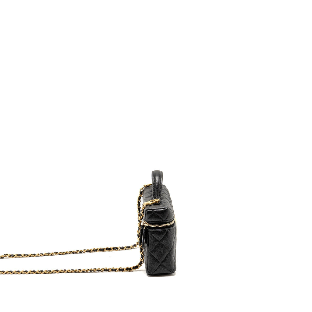 CHANEL TOP HANDLE VANITY BAG CAVIAR BLACK GHW (MICROCHIP)