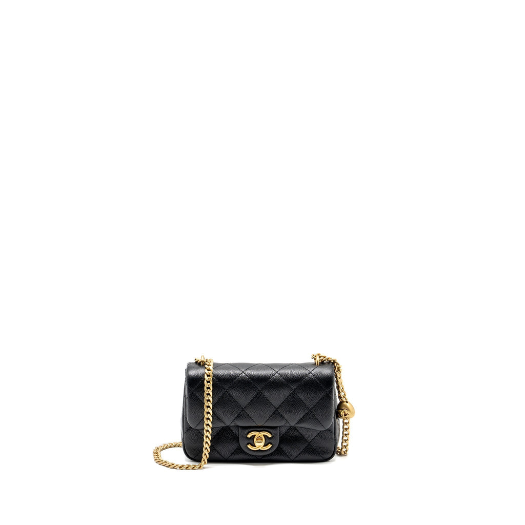 CHANEL COCO LOVE MINI FLAP BAG ADJUSTABLE CHAIN CAVIAR BLACK GHW (MICROCHIP)
