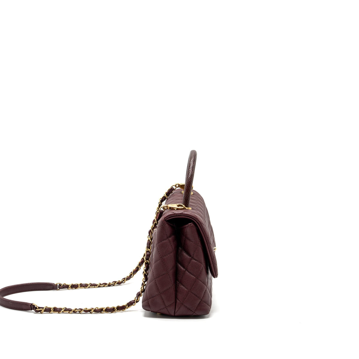 CHANEL MEDIUM COCO HANDLE WITH LIZARD HANDLE CAVIAR BURGUNDY GHW