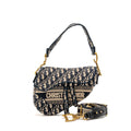DIOR MEDIUM SADDLE BAG OBLIQUE EMBROIDERY CANVAS BLUE GHW