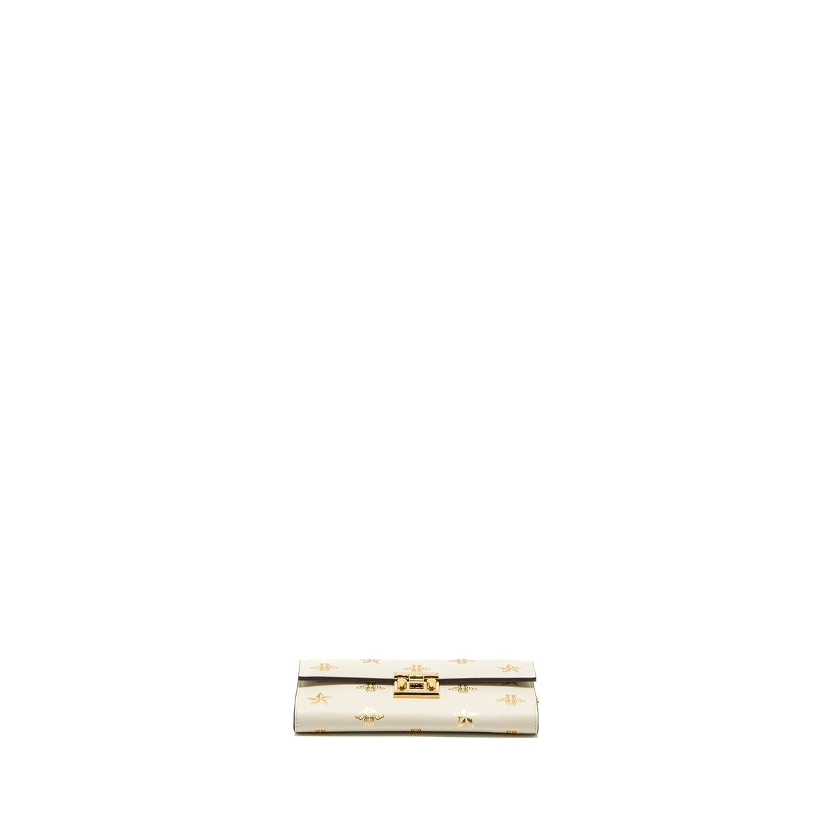 GUCCI MINI PADLOCK POUCH WITH CHAIN WITH BEE PRINTED CALFSKIN WHITE/GOLD GHW