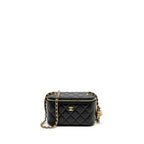 CHANEL PEARL CRUSH LONG VANITY WITH CHAIN LAMBSKIN BLACK GHW (MICROCHIP)