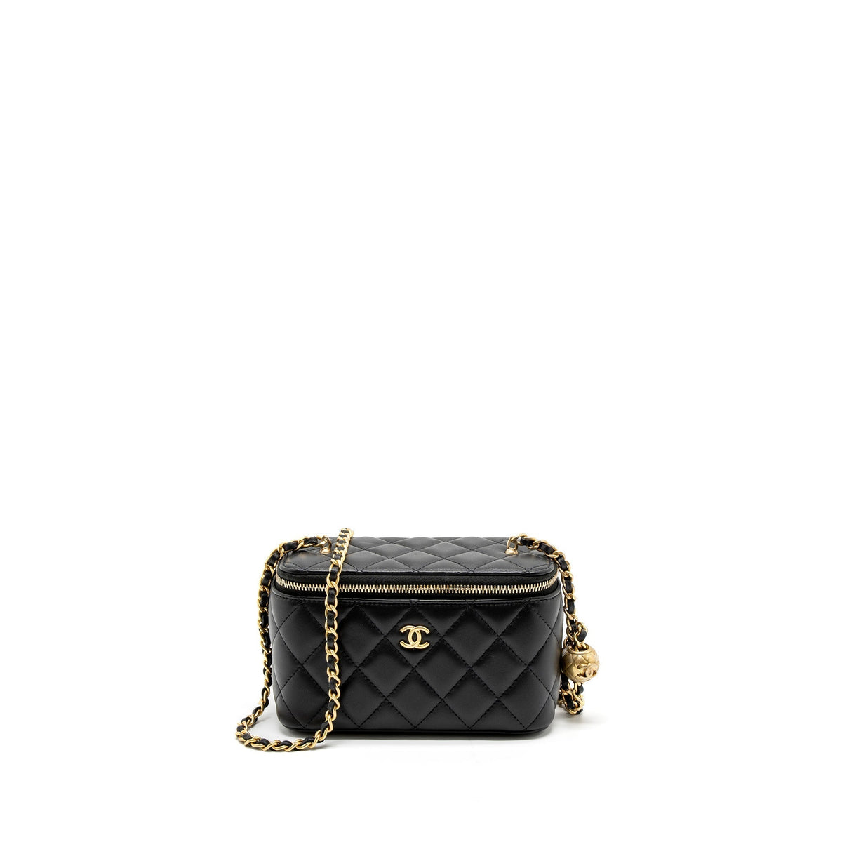 CHANEL PEARL CRUSH LONG VANITY WITH CHAIN LAMBSKIN BLACK GHW (MICROCHIP)